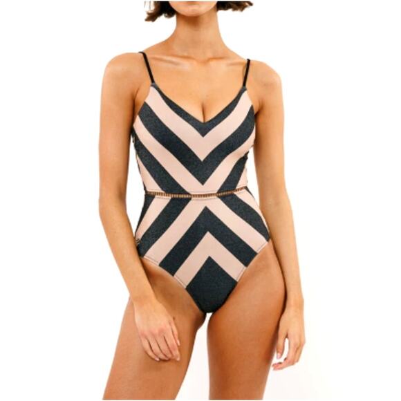 Biliblond Black Nude Arava Stripes Swimsuit Size XXL - Picture 1 of 11